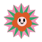 flor laranja com sorriso feliz e raios coloridos ao redor