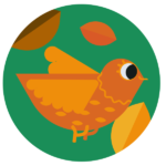passaro laranja voando em fundo de mata verde